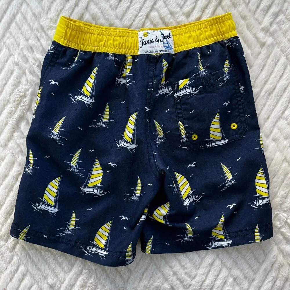 Janie and Jack Boys Size 3 Sailboat Swim Trunks Blue Yellow Summer Beach